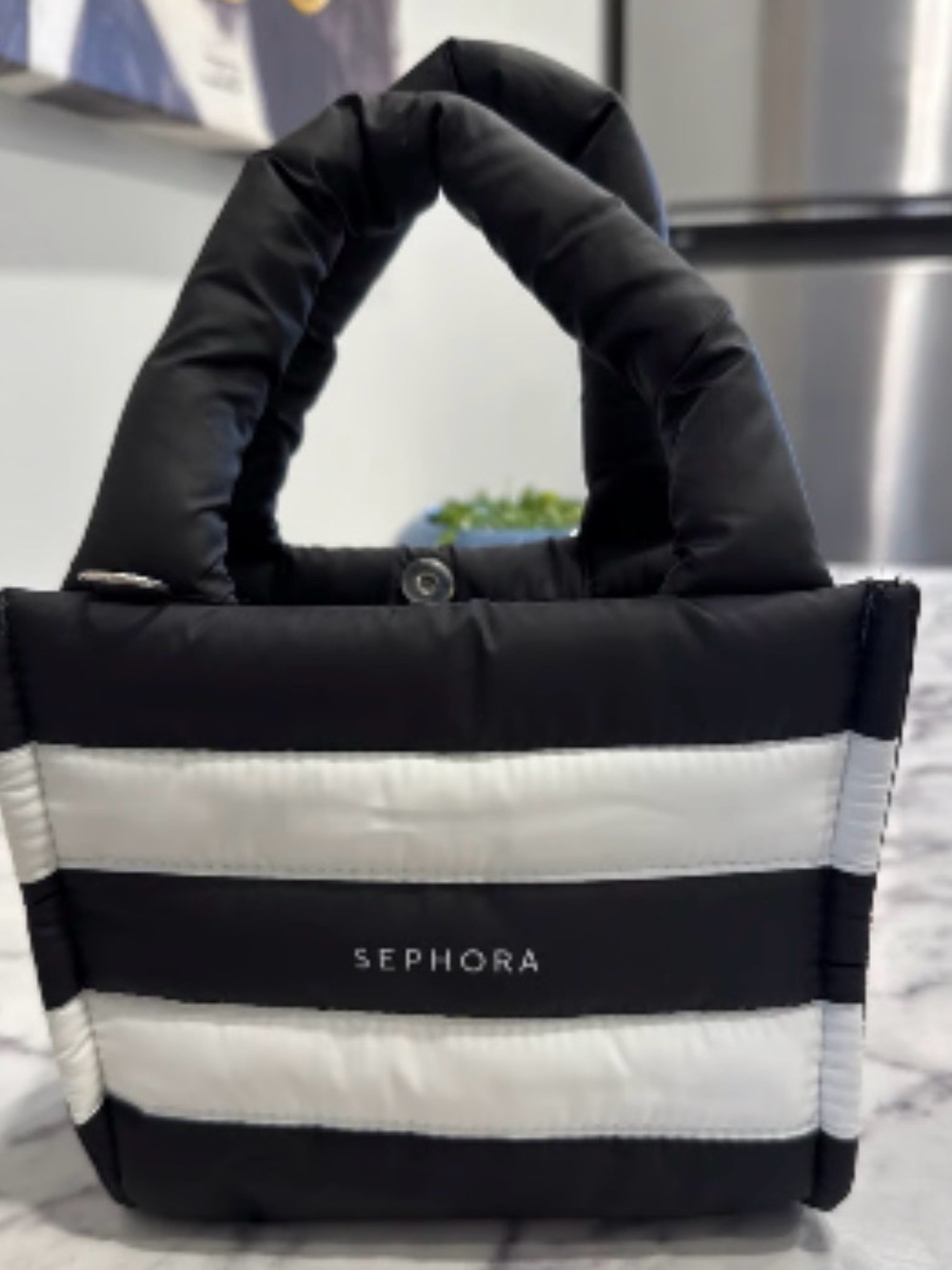 Sephora Black and White Puffer Stripe Tote